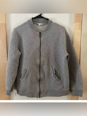 Eileen Fisher Quilted Light Gray Zip-Up Sweatshirt